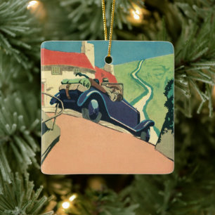 Vintage Convertible Car Road Trip in the Country Ceramic Tree Decoration
