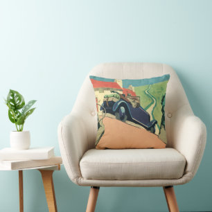 Vintage Convertible Car Road Trip in the Country Cushion