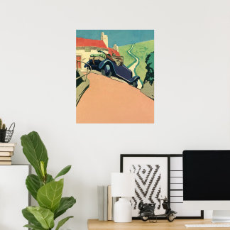 Vintage Convertible Car Road Trip in the Country Poster