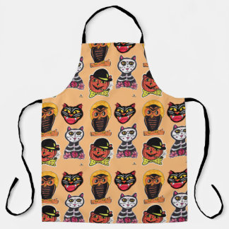Vintage Cook Halloween Cat Pumpkin Owl Fun Apron