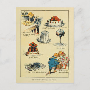 Vintage Cookbook Delights and Desserts Postcard