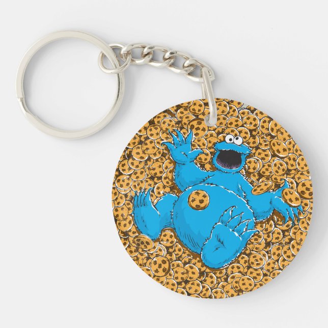 Vintage Cookie Monster and Cookies Key Ring (Front)