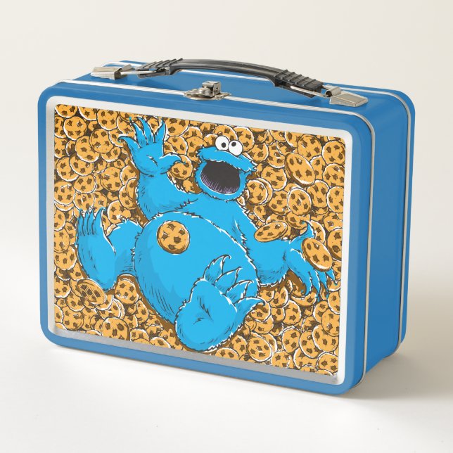Vintage Cookie Monster and Cookies Metal Lunch Box (Front)