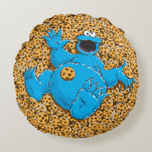 Vintage Cookie Monster and Cookies Round Cushion