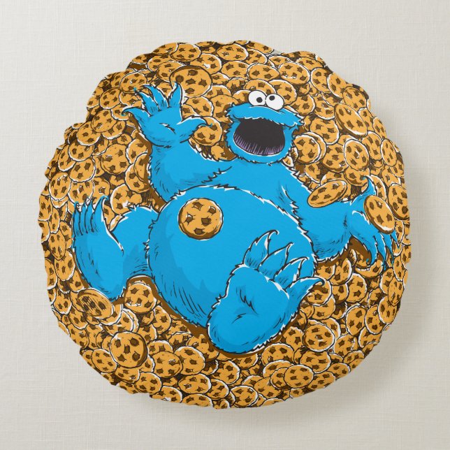 Vintage Cookie Monster and Cookies Round Cushion (Front)