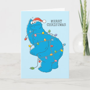 Vintage Cookie Monster Christmas Lights Card