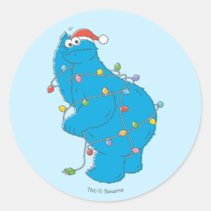 Vintage Cookie Monster Christmas Lights Classic Round Sticker