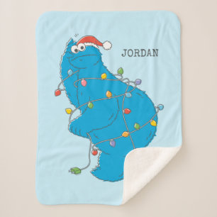 Vintage Cookie Monster Christmas Lights Sherpa Blanket