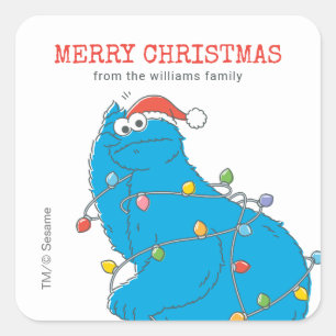 Vintage Cookie Monster Christmas Lights Square Sticker