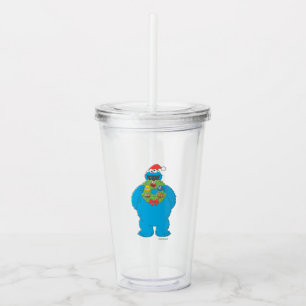 Vintage Cookie Monster Christmas Wreath Acrylic Tumbler