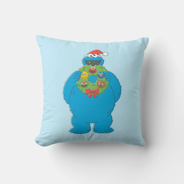 Vintage Cookie Monster Christmas Wreath Cushion (Front)