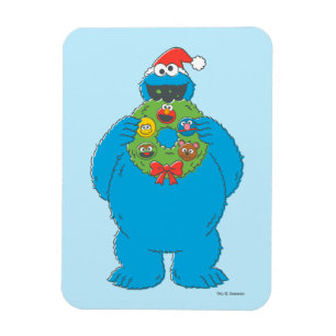 Vintage Cookie Monster Christmas Wreath Magnet