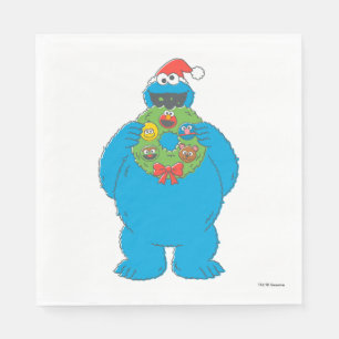 Vintage Cookie Monster Christmas Wreath Napkin