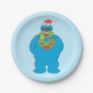 Vintage Cookie Monster Christmas Wreath Paper Plate