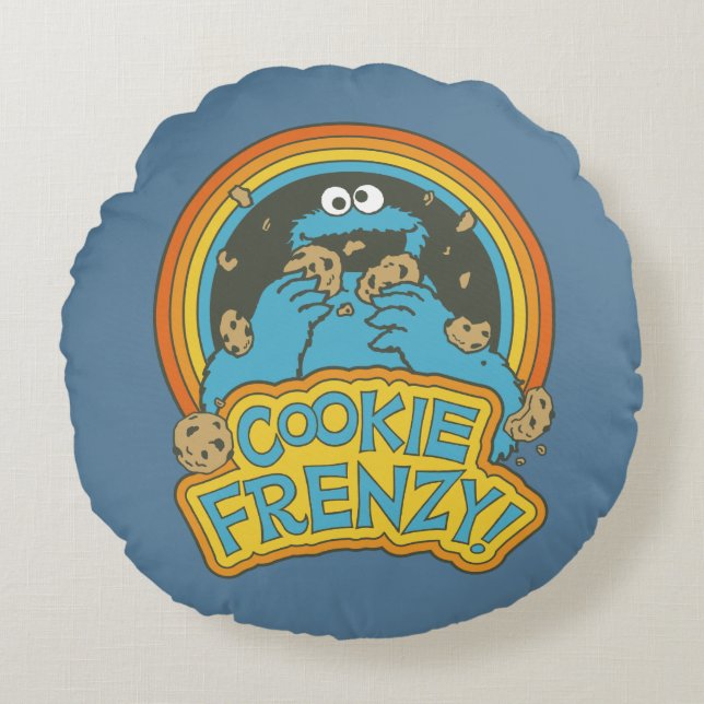 Vintage Cookie Monster | Cookie Frenzy Round Cushion (Front)