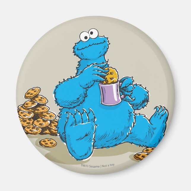 Vintage Cookie Monster Eating Cookies Magnet (Front)