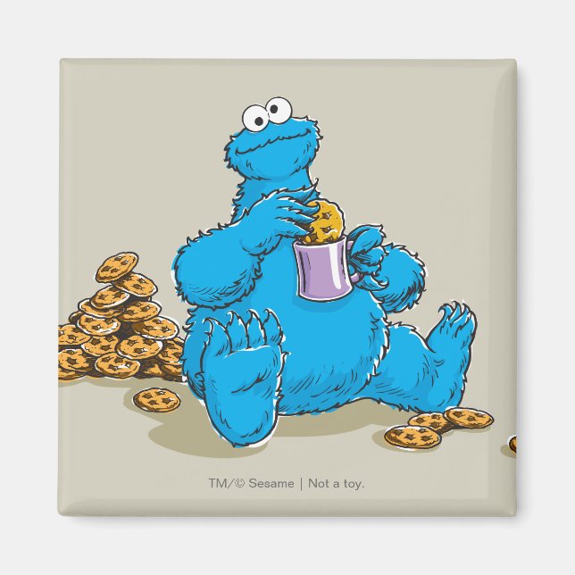Vintage Cookie Monster Eating Cookies Magnet (Front)