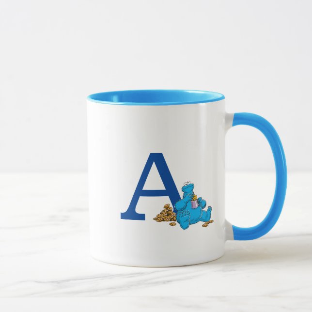 Vintage Cookie Monster Eating Cookies Monogram A Mug (Right)