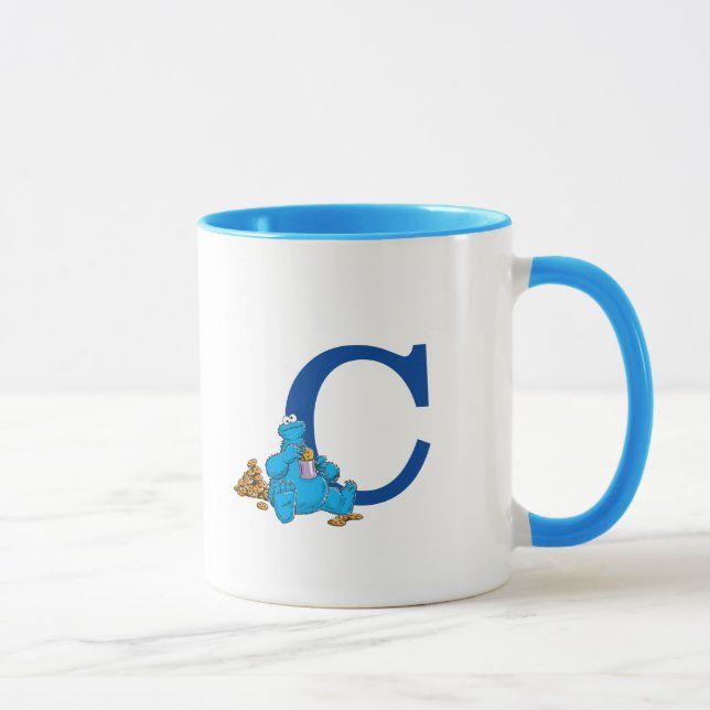 Vintage Cookie Monster Eating Cookies Monogram C Mug (Right)