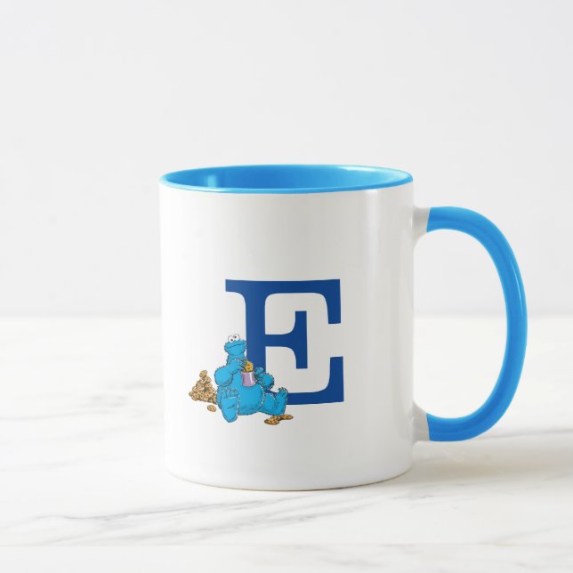 Vintage Cookie Monster Eating Cookies Monogram E Mug (Right)