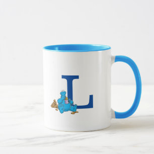 Vintage Cookie Monster Eating Cookies Monogram L Mug