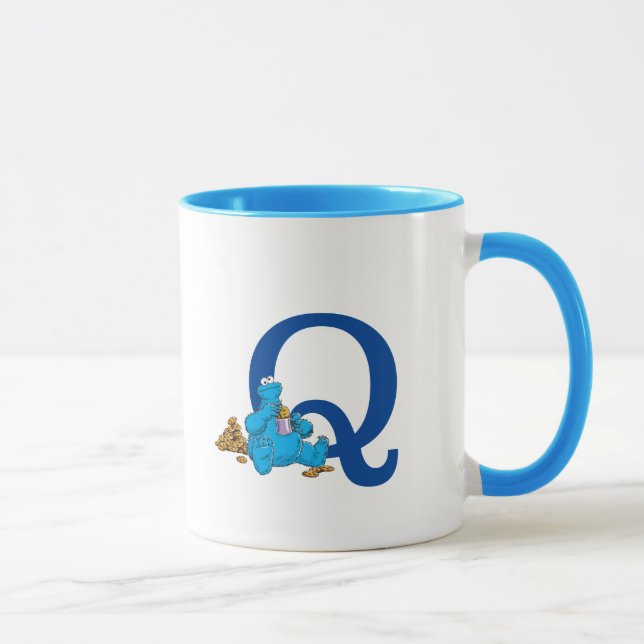 Vintage Cookie Monster Eating Cookies Monogram Q Mug (Right)