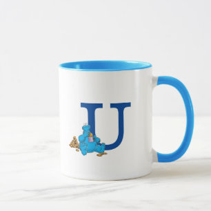 Vintage Cookie Monster Eating Cookies Monogram U Mug