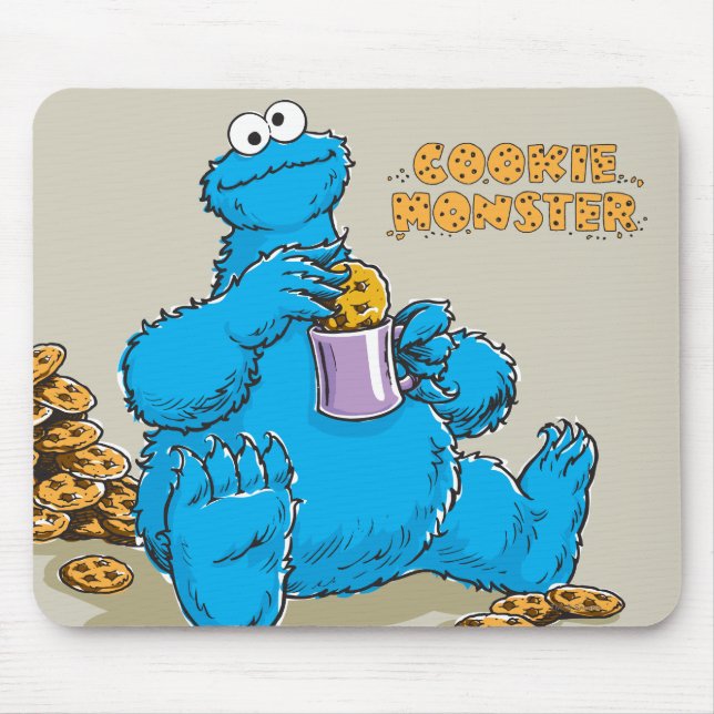 Vintage Cookie Monster Eating Cookies Mouse Mat (Front)