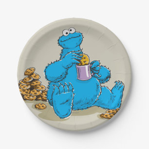 Vintage Cookie Monster Eating Cookies Paper Plate