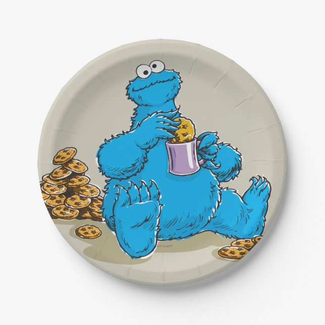 Vintage Cookie Monster Eating Cookies Paper Plate (Front)
