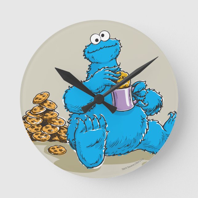 Vintage Cookie Monster Eating Cookies Round Clock (Front)