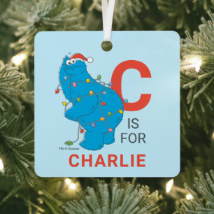 Vintage Cookie Monster   Personalised Name & Photo Metal Tree Decoration