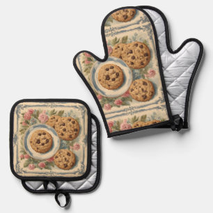 Vintage Cookies Bakery  Pastry Chef Baker Baking Oven Mitt & Pot Holder Set
