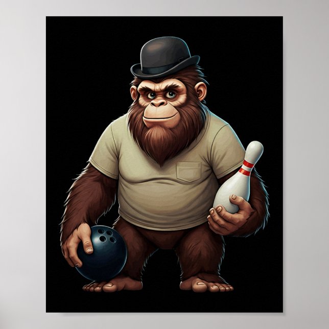 Vintage Cool Bowler Bigfoot Sasquatch Yeti Bowling Poster (Front)