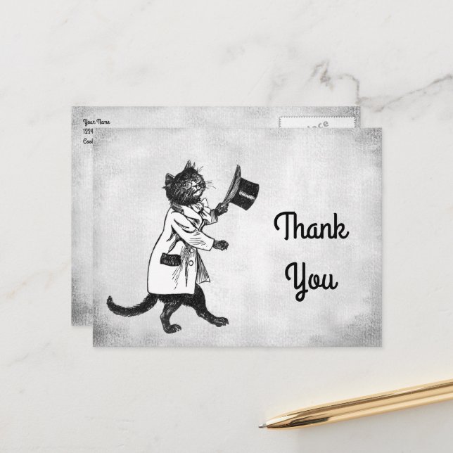 Vintage Cool Cat Custom Thank You Postcard (Front/Back In Situ)