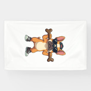 Vintage Cool French Bulldog Carrying Bone Cartoon Banner
