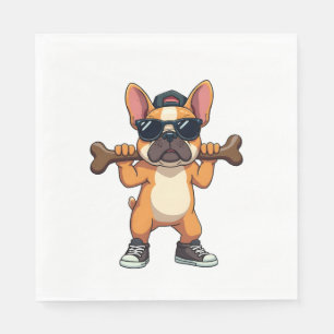 Vintage Cool French Bulldog Carrying Bone Cartoon Napkin