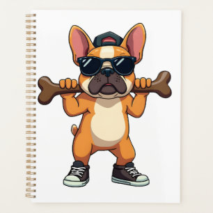 Vintage Cool French Bulldog Carrying Bone Cartoon  Planner