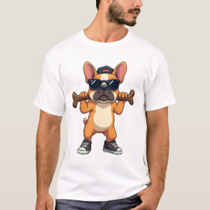 Vintage Cool French Bulldog Carrying Bone Cartoon  T-Shirt