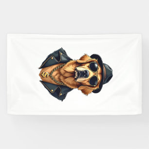 Vintage Cool Golden Retriever Dog in Sunglasses an Banner