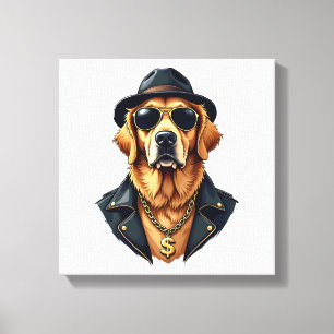 Vintage Cool Golden Retriever Dog in Sunglasses an Canvas Print