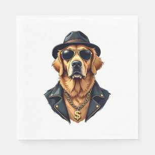 Vintage Cool Golden Retriever Dog in Sunglasses an Napkin