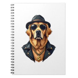 Vintage Cool Golden Retriever Dog in Sunglasses an Notebook