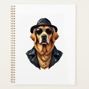 Vintage Cool Golden Retriever Dog in Sunglasses an Planner