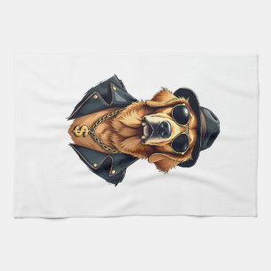 Vintage Cool Golden Retriever Dog in Sunglasses an Tea Towel