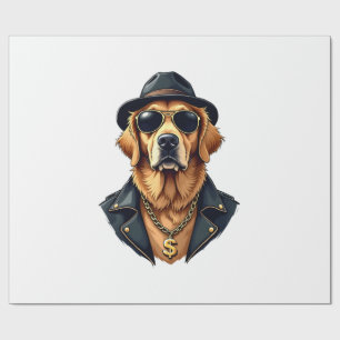 Vintage Cool Golden Retriever Dog in Sunglasses an Wrapping Paper