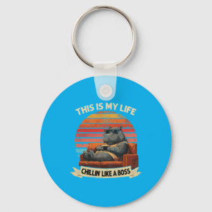 Vintage Cool Hippo Funny Fathers Day Animal Lover Key Ring