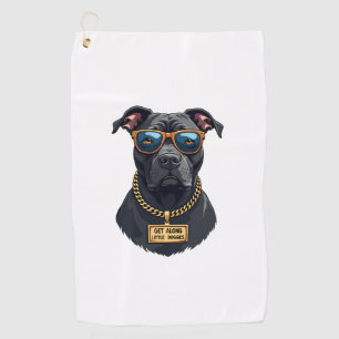 Vintage Cool Pitbull in Sunglasses with Gold Chain Golf Towel