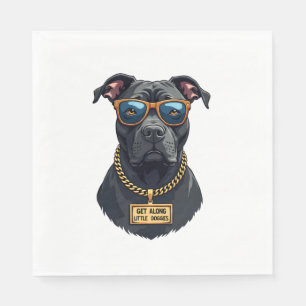 Vintage Cool Pitbull in Sunglasses with Gold Chain Napkin