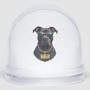 Vintage Cool Pitbull in Sunglasses with Gold Chain Snowglobe